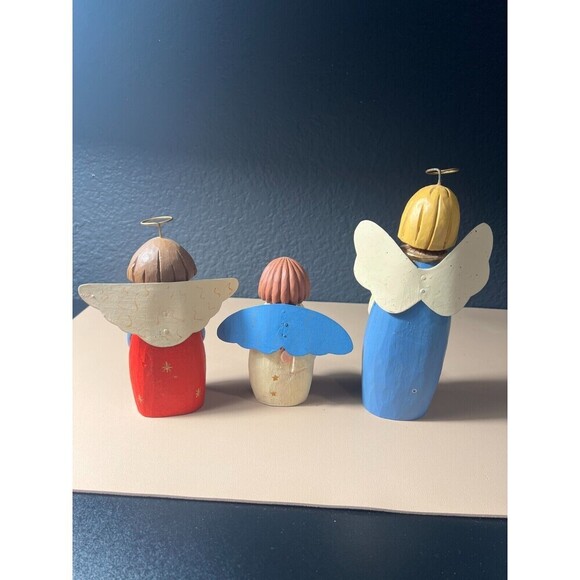 Vintage Set of 3 Midwest of Cannon Falls Wood Peace Love Joy Angel Figurines - Picture 6 of 9